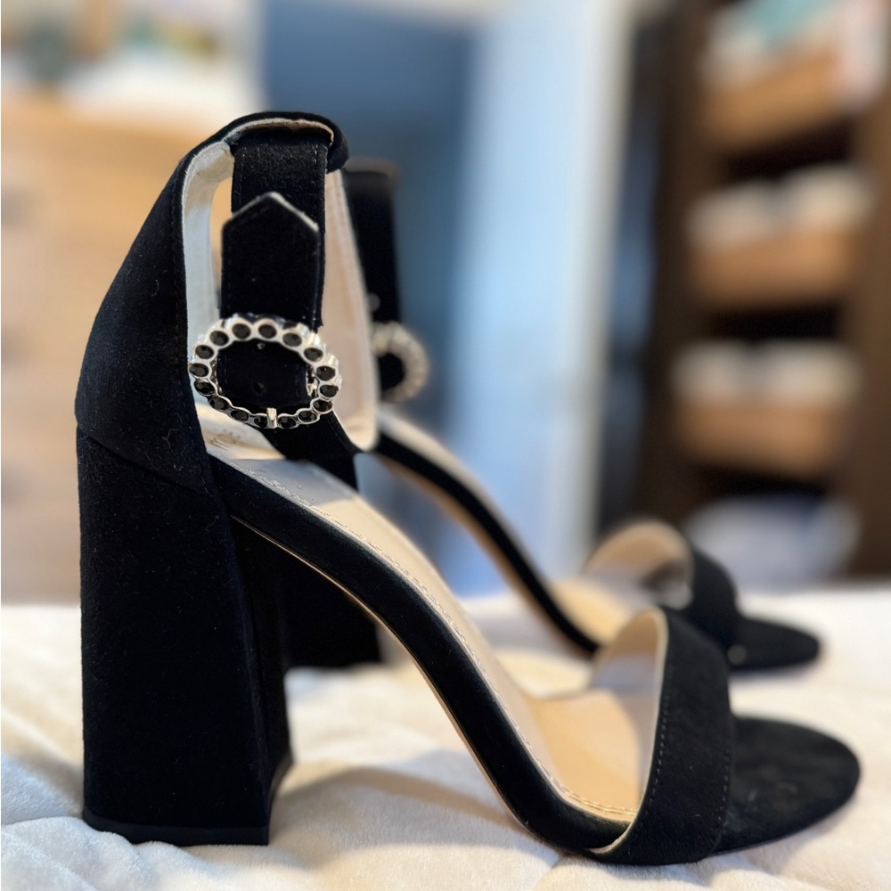 Maje Black Suede Heels with Silver Accents